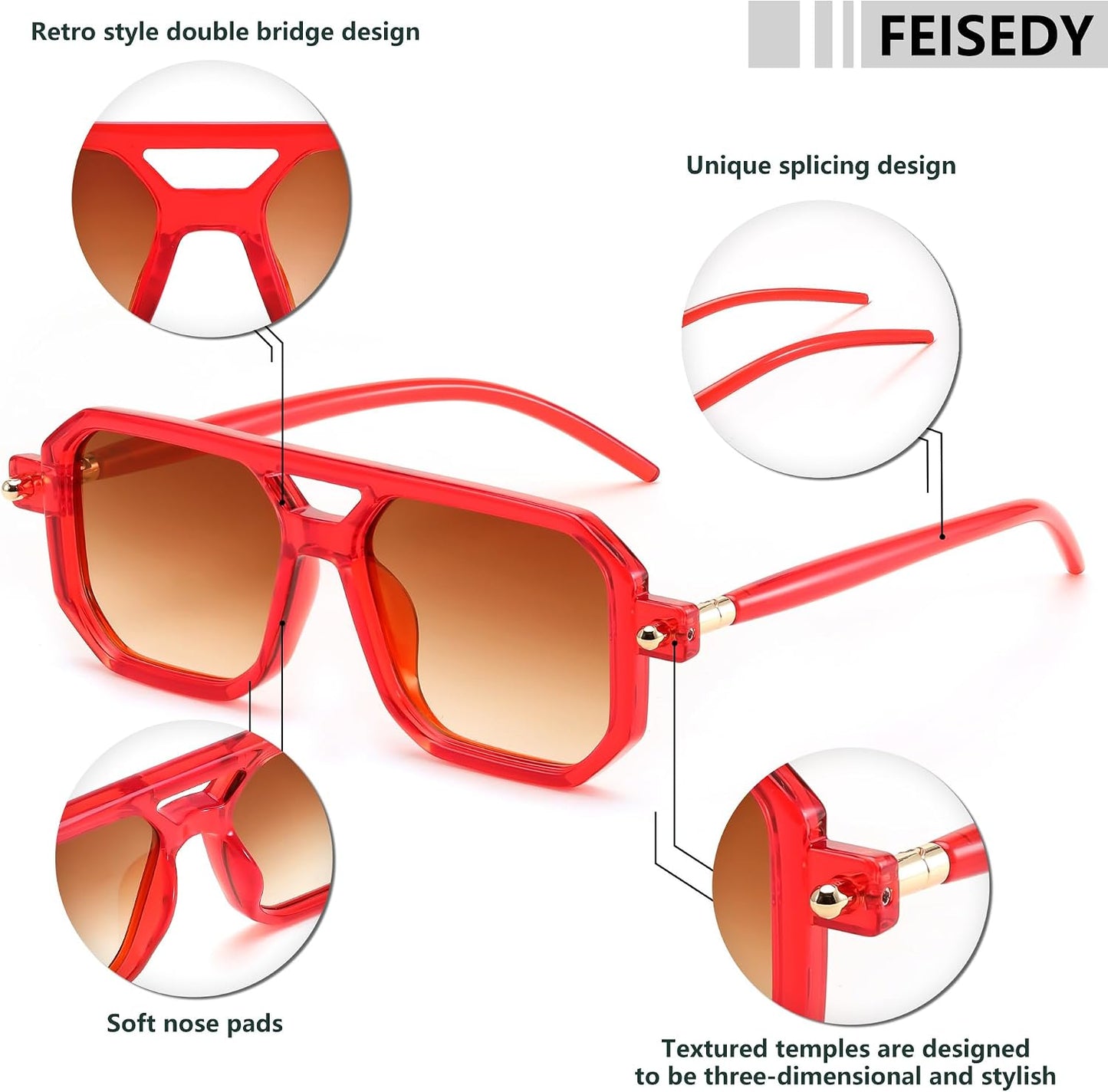 商品图片 28 | B09YTJ4FQZ | FEISEDY Vintage Square 70s Flat Aviator Sunglasses Women Men Classic Retro Stylish Frame UV400 Sunglasses B2622