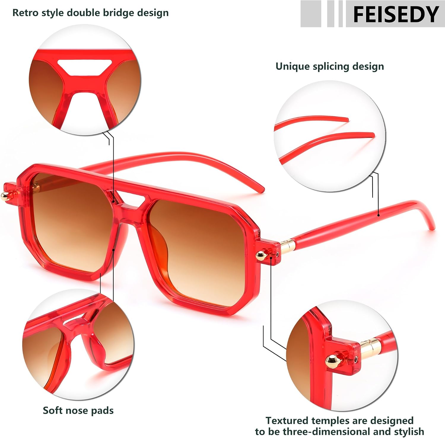 商品图片 28 | B09YTJ4FQZ | FEISEDY Vintage Square 70s Flat Aviator Sunglasses Women Men Classic Retro Stylish Frame UV400 Sunglasses B2622