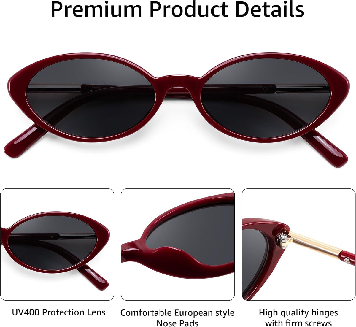 ÉÌƷͼƬ 40 | B0H2VP4ZBG | FEISEDY Oval Cat Eye Sunglasses for Women, 90s Narrow Y2K Shades B0435