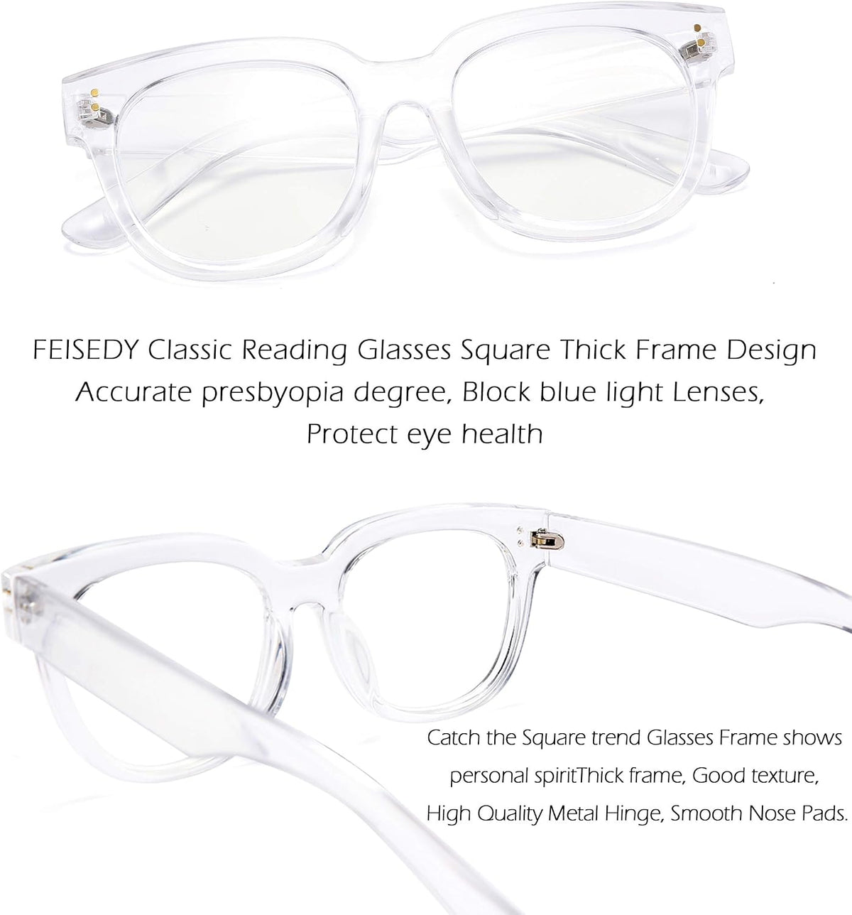 ÉÌƷͼƬ 11 | B0DBQFZT73 | FEISEDY Retro Square Thick Big Frame Blue Light Blocking Reading Glasses Anti Glare Digital Eyestrain Reader B2523