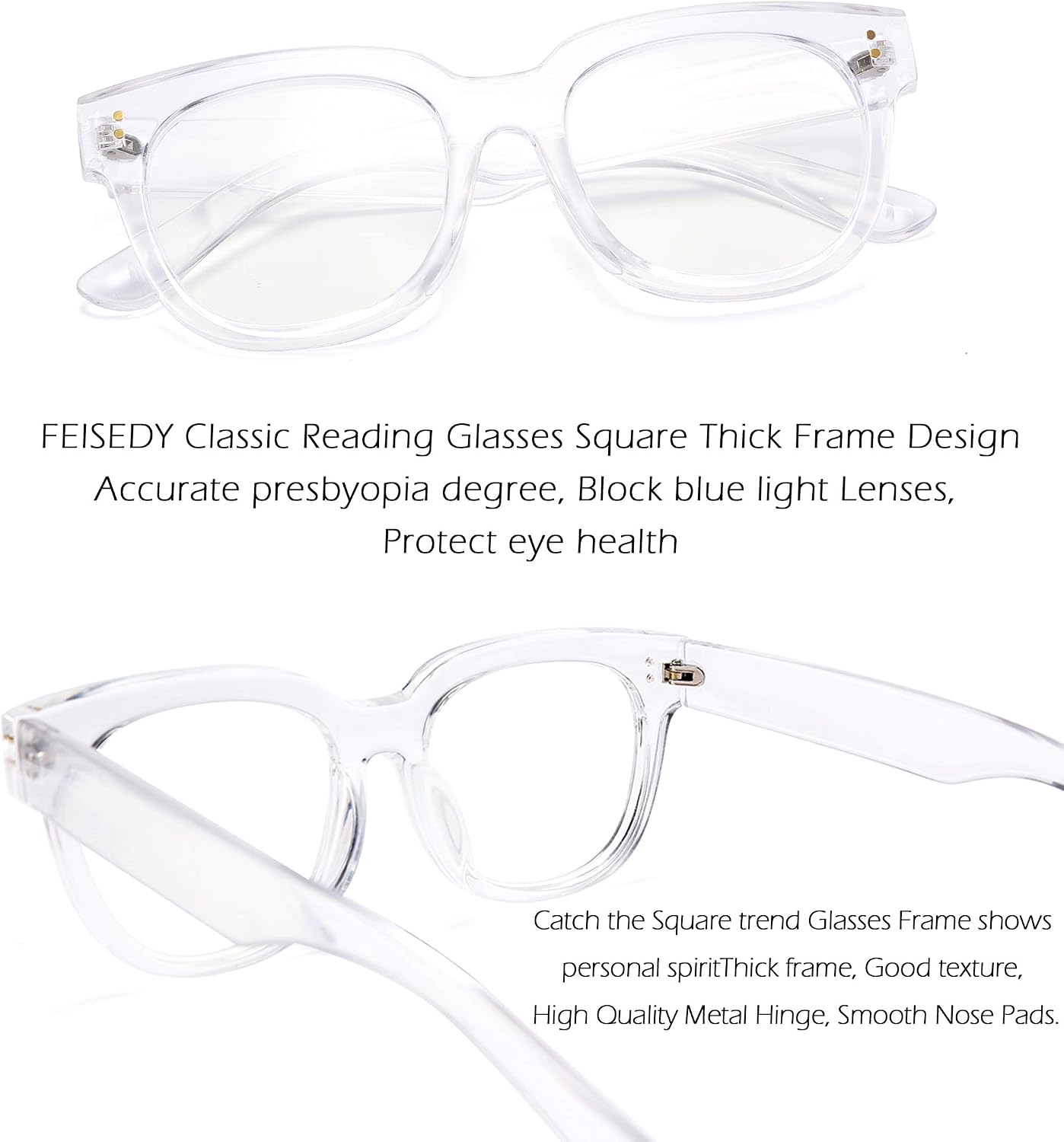 商品图片 11 | B0DBQFZT73 | FEISEDY Retro Square Thick Big Frame Blue Light Blocking Reading Glasses Anti Glare Digital Eyestrain Reader B2523