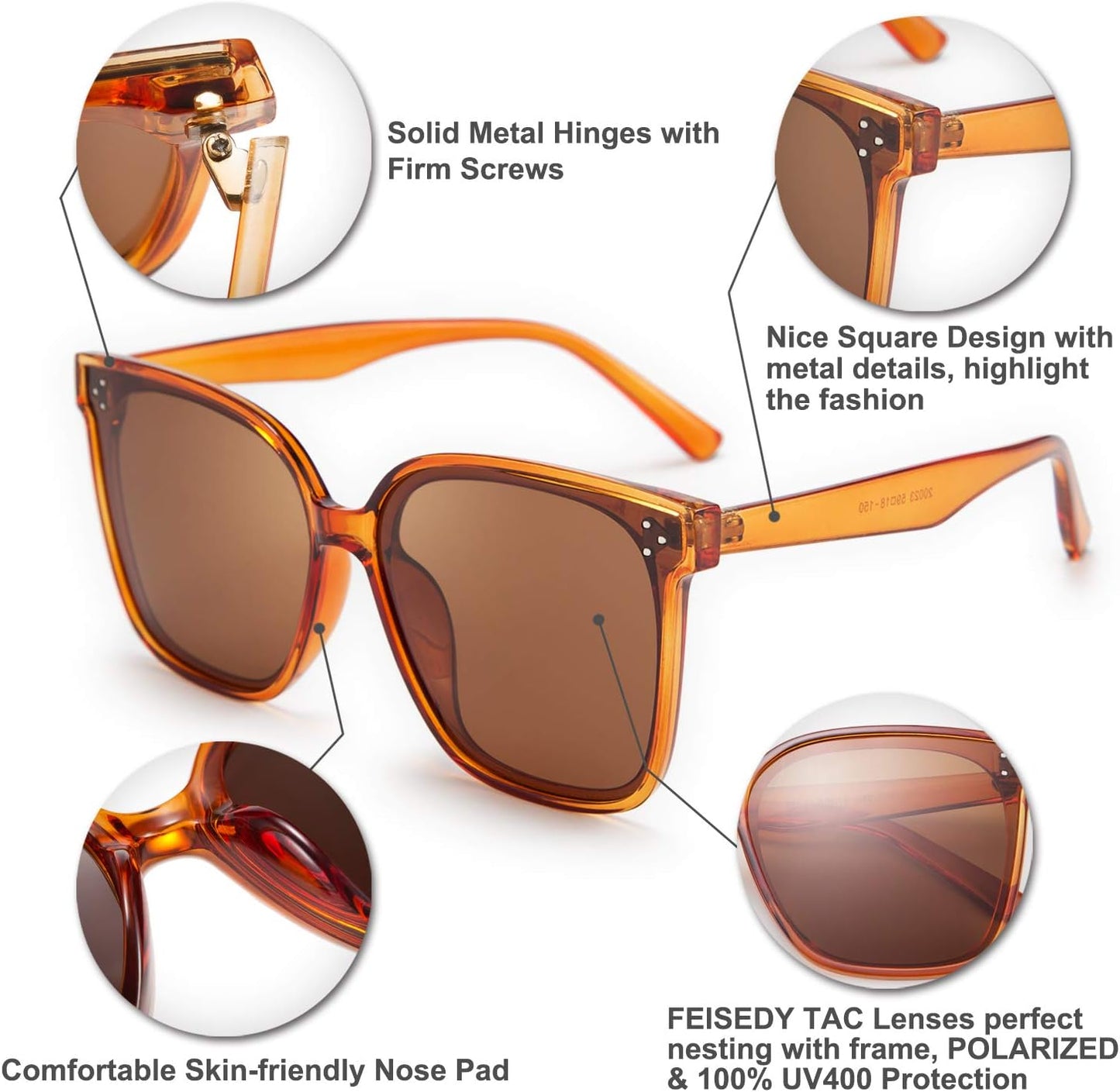 商品图片 43 | B0871BKMTN | FEISEDY Oversized Polarized Sunglasses - UV400 Protection, Square Fashion Sun Glasses for Outdoor & Daily B2600