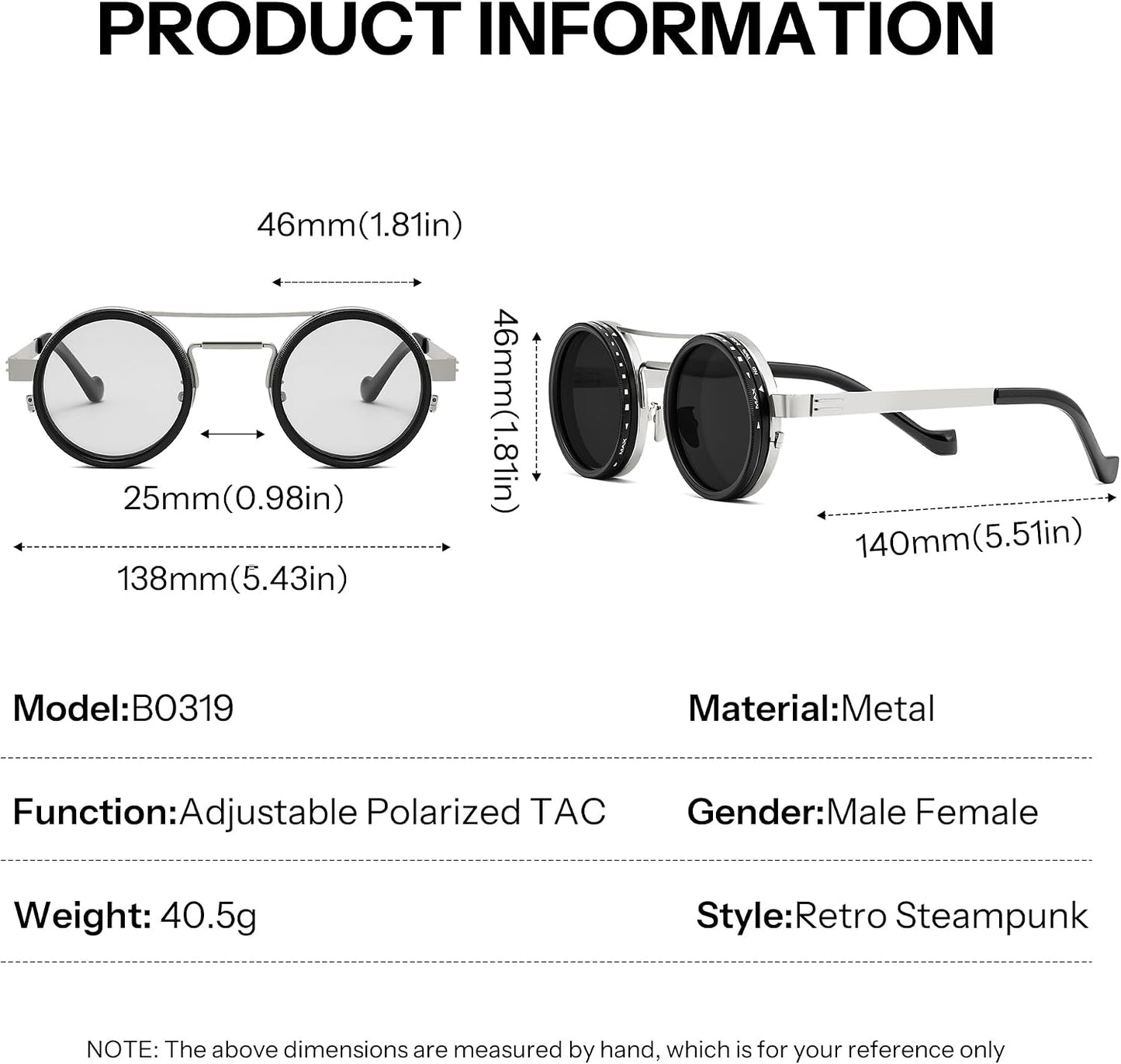 商品图片 41 | B0FK1DDVSV | FEISEDY Adjustable Sunglasses Polarized Men, Round Metal ND Filter B1400