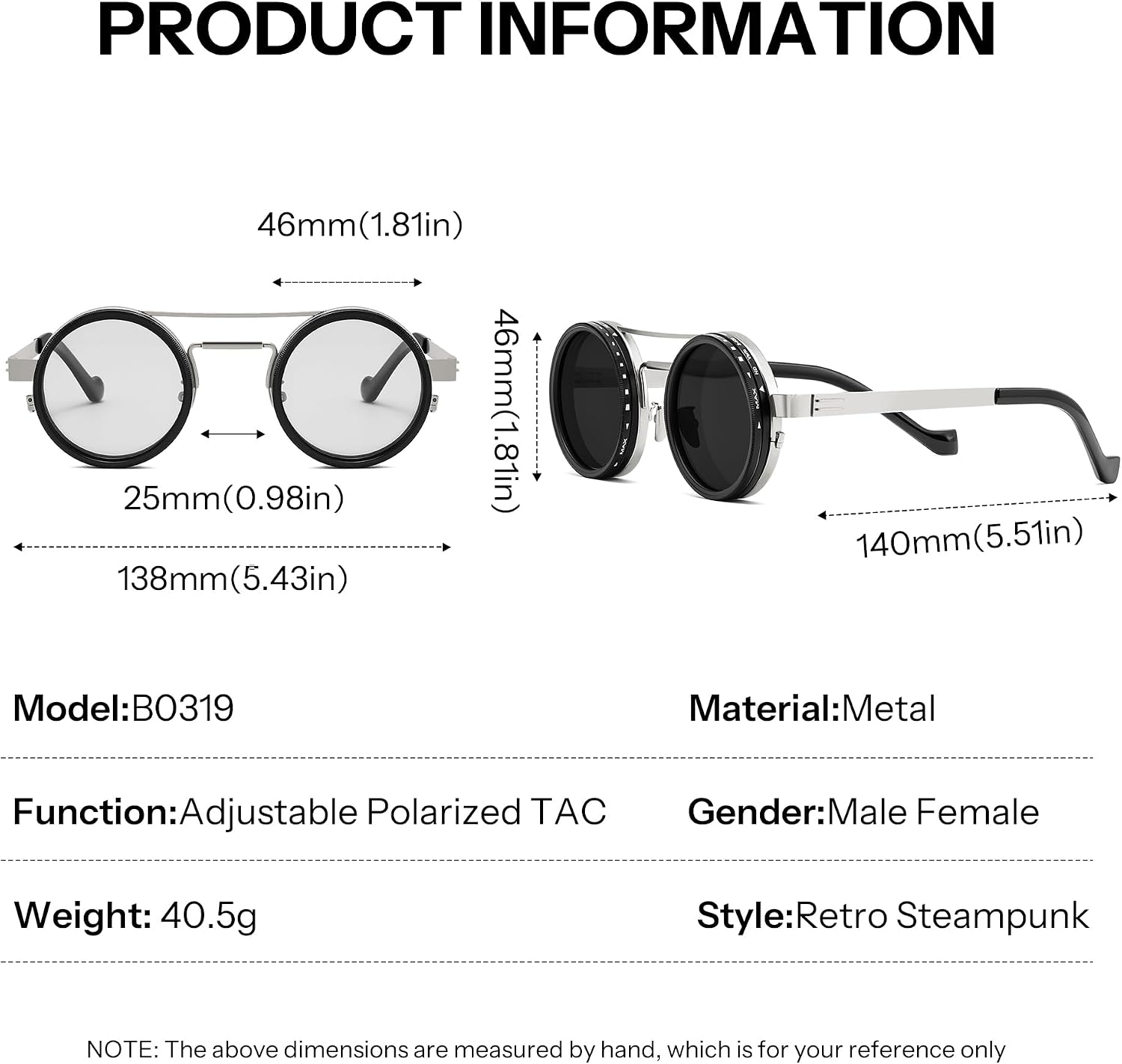 商品图片 41 | B0FK1DDVSV | FEISEDY Adjustable Sunglasses Polarized Men, Round Metal ND Filter B1400