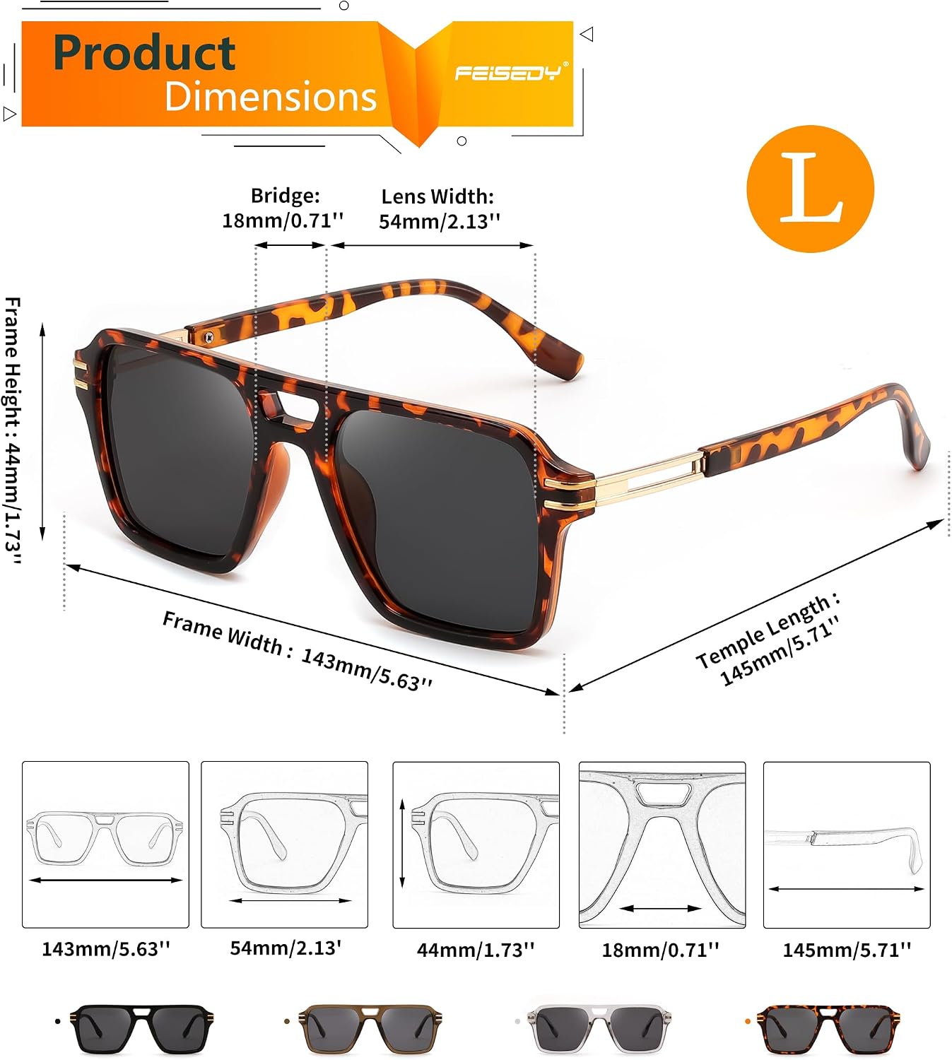 商品图片 24 | B0GVNPDBZQ | FEISEDY Retro Aviator Sunglasses Women Men 70s Trendy Square Shades B0422