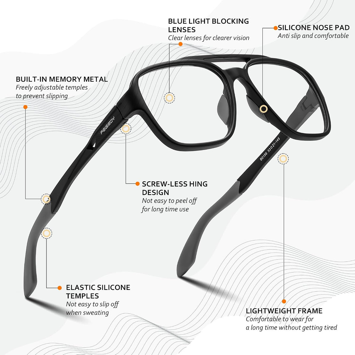 ÉÌƷͼƬ 5 | B0DR831C71 | FEISEDY Sports Blue Light Glasses for Men Lightweight Anti Slip Running Cycling Square Glasses Computer Eyeglasses B0156