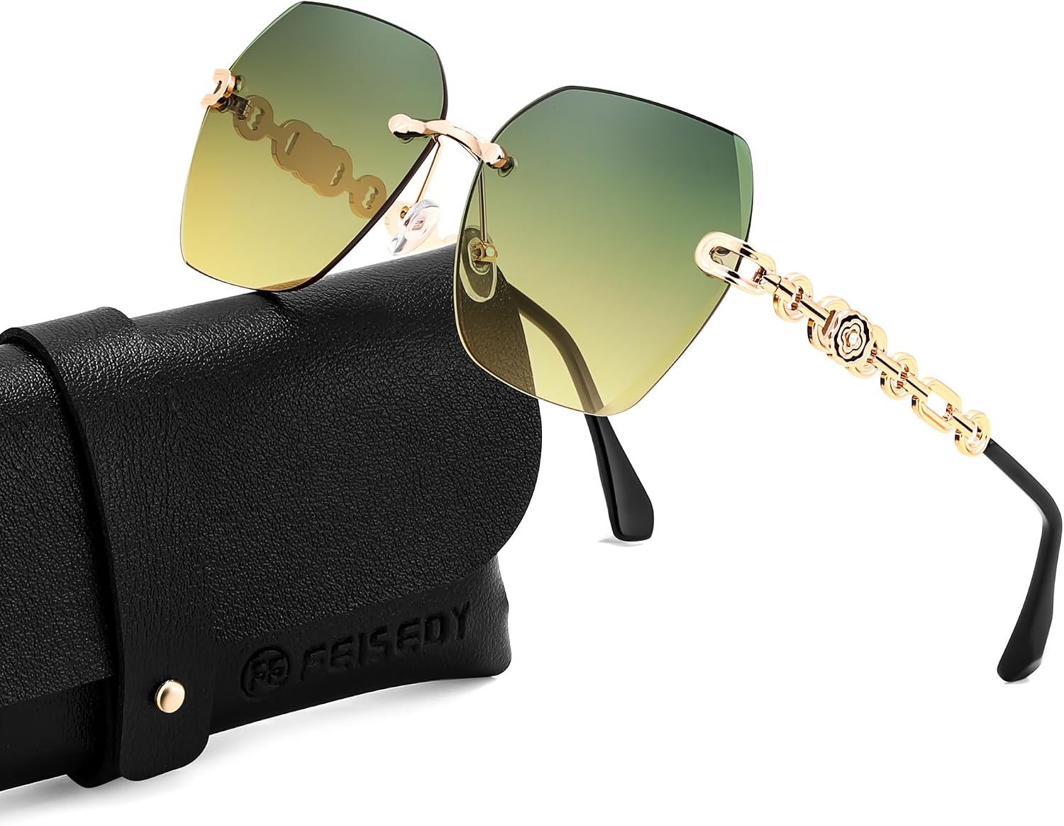商品图片 49 | B083VRLS2Q | FEISEDY Classic Rimless Sunglasses Women Metal Frame Diamond Cutting Lens Sun Glasses B2567