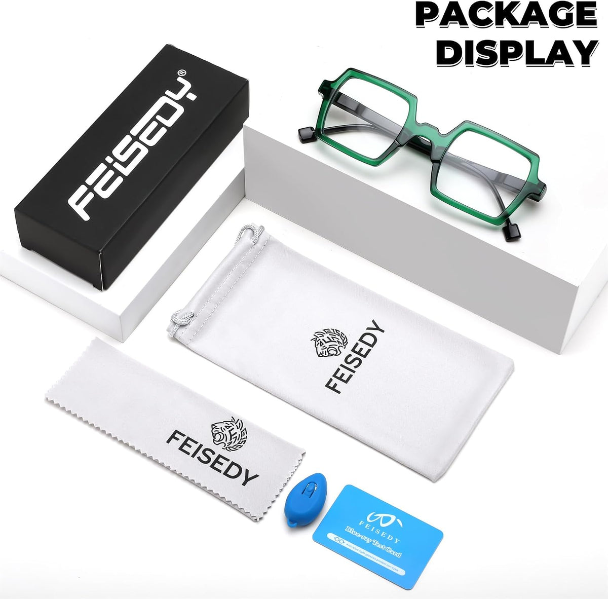 商品图片 7 | B0DNDMV881 | FEISEDY Fashion Blue Light Reading Glasses for Women Square Retro Anti- Glare Digital Eyestrain Readers B0261