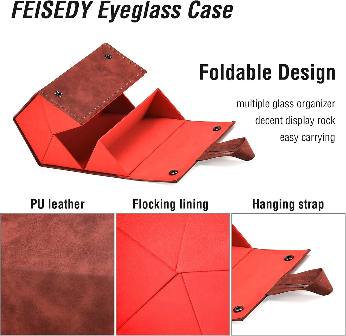 ÉÌƷͼƬ 23 | B0CSFHKMSS | FEISEDY Sunglasses Organizer 5 Slots Travel Glasses Case,Hanging Eyewear Holder Fashionable PU Leather Eyeglass Case B0087