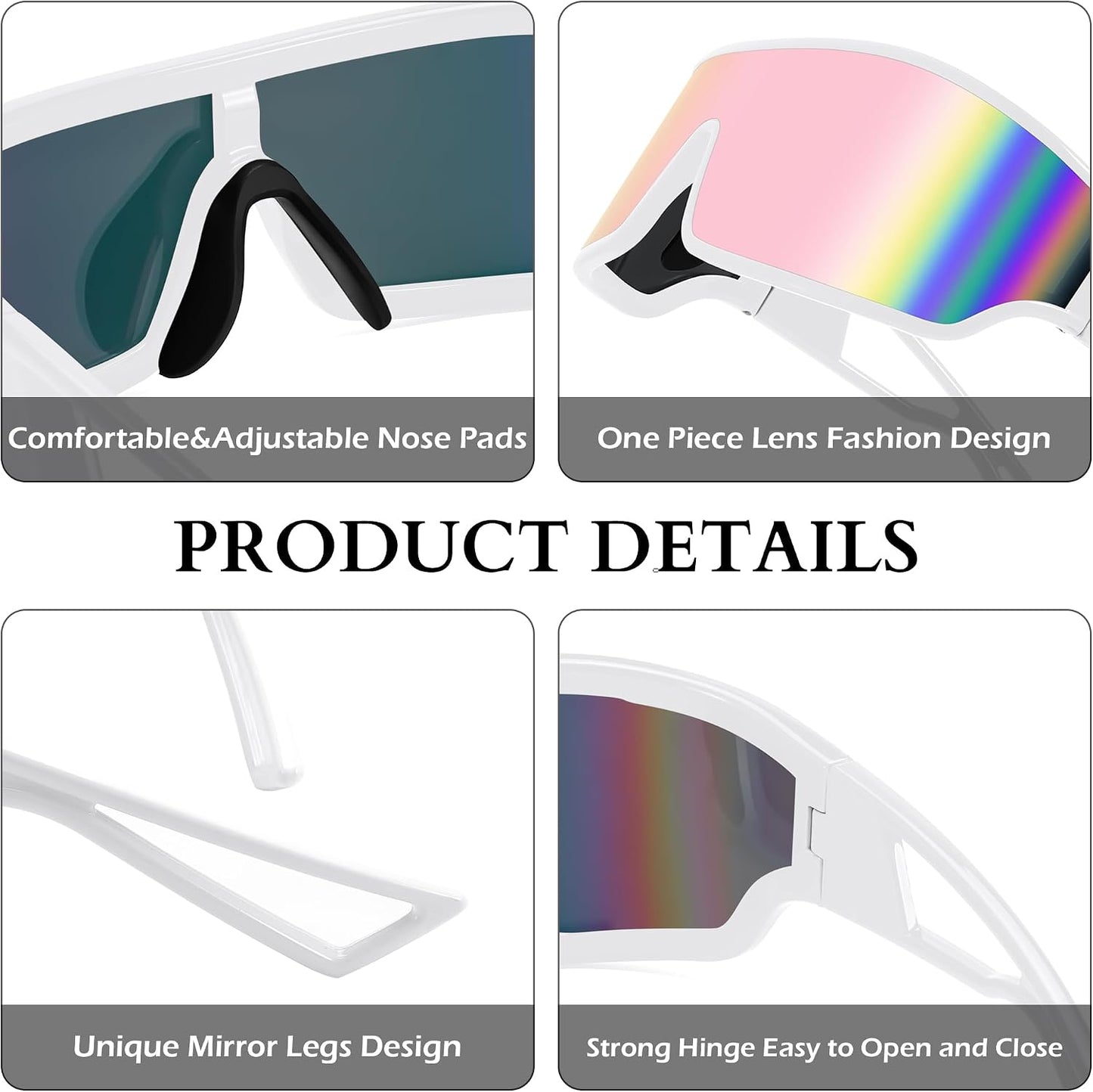 商品图片 37 | B0D3PKKSD9 | FEISEDY Trendy Futuristic Wrap Sunglasses Flat Top Mirrored One Piece Lens Reflective Sun Glasses for Women Men B0161