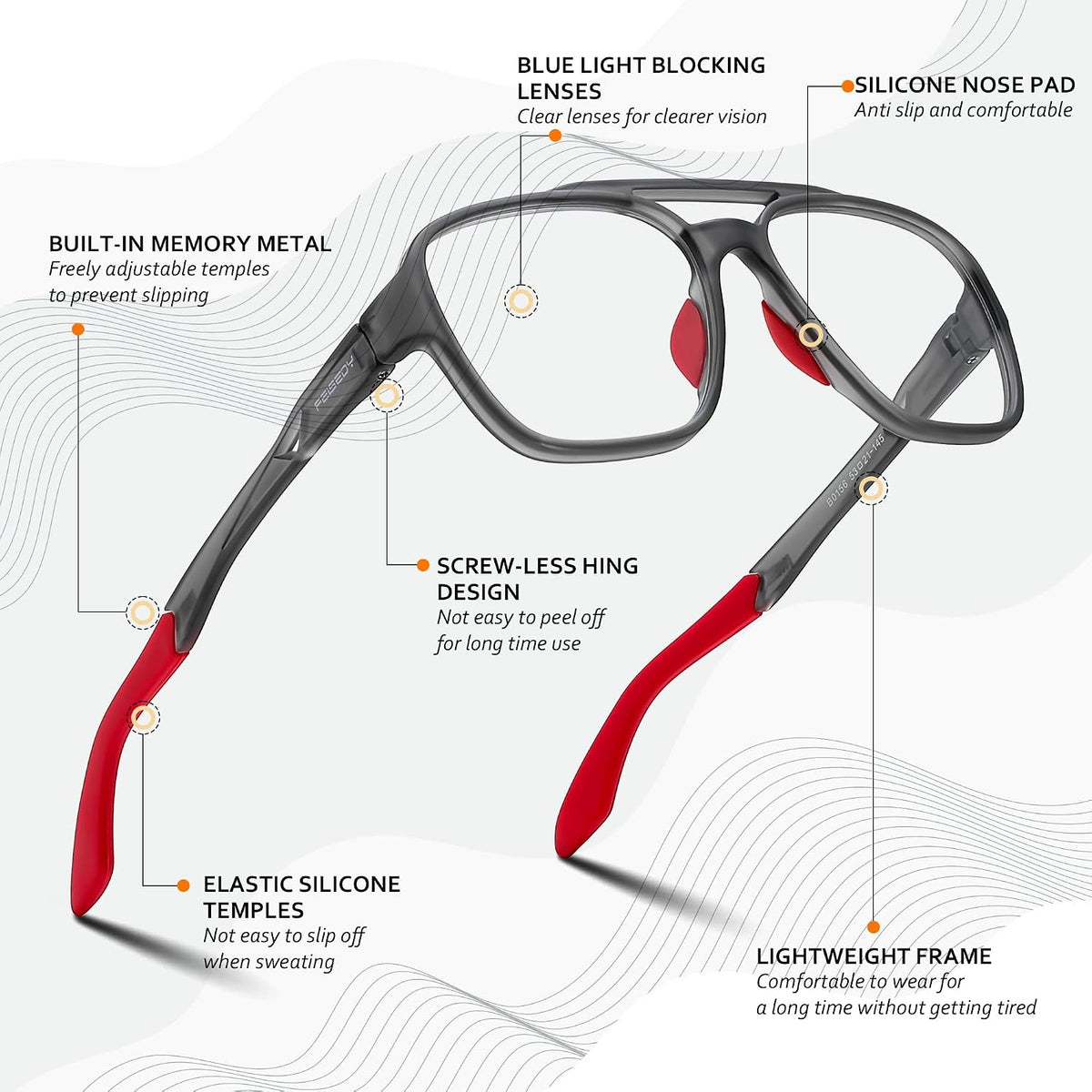 ÉÌƷͼƬ 22 | B0DR831C71 | FEISEDY Sports Blue Light Glasses for Men Lightweight Anti Slip Running Cycling Square Glasses Computer Eyeglasses B0156