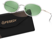 Silver Frame + Green Lens / 52 Millimeters | B0GX9C1GTL | FEISEDY Polarized Oval Metal Sunglasses for Women Men Classic Retro B0439