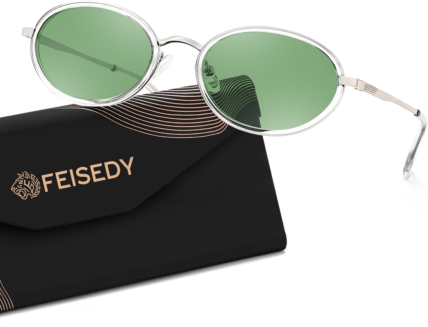 Silver Frame + Green Lens / 52 Millimeters | B0GX9C1GTL | FEISEDY Polarized Oval Metal Sunglasses for Women Men Classic Retro B0439