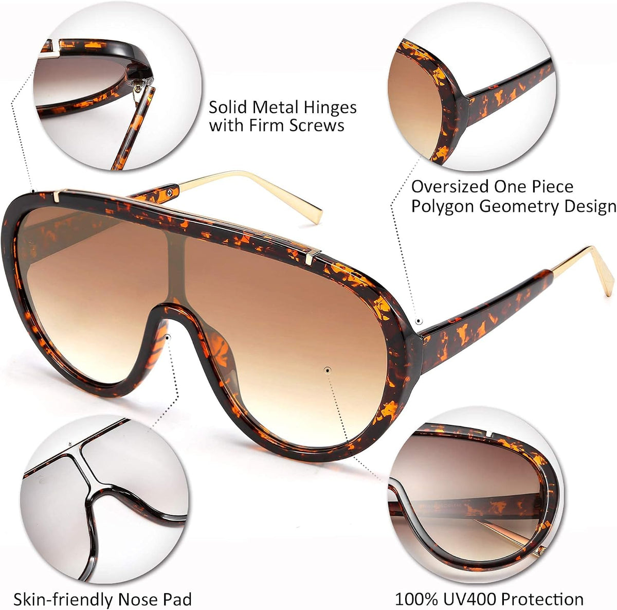 ÉÌƷͼƬ 3 | B085PPHWTZ | FEISEDY Retro Oversized Sunglasses Women Men One Piece Frame B2580