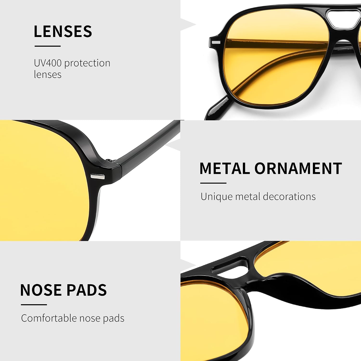 商品图片 46 | B0H1WCGC42 | FEISEDY Retro Square Aviator Sunglasses Women Men Double Bridge B0443