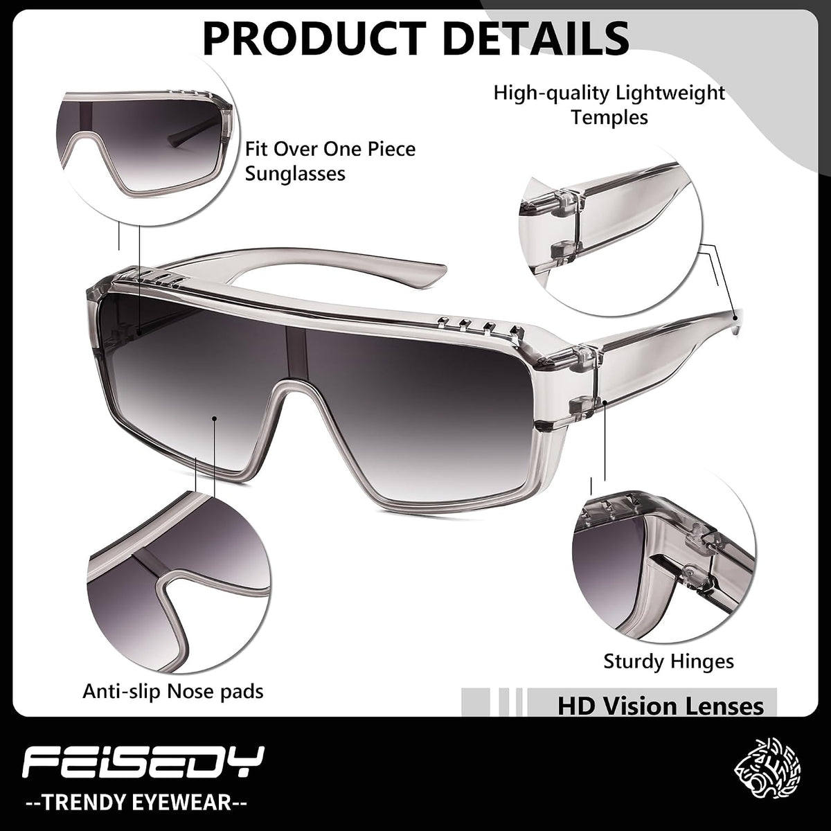 ÉÌƷͼƬ 15 | B0FWBV3SMZ | FEISEDY Oversized Square Fit Over Glasses Sunglasses for Men Women B0332