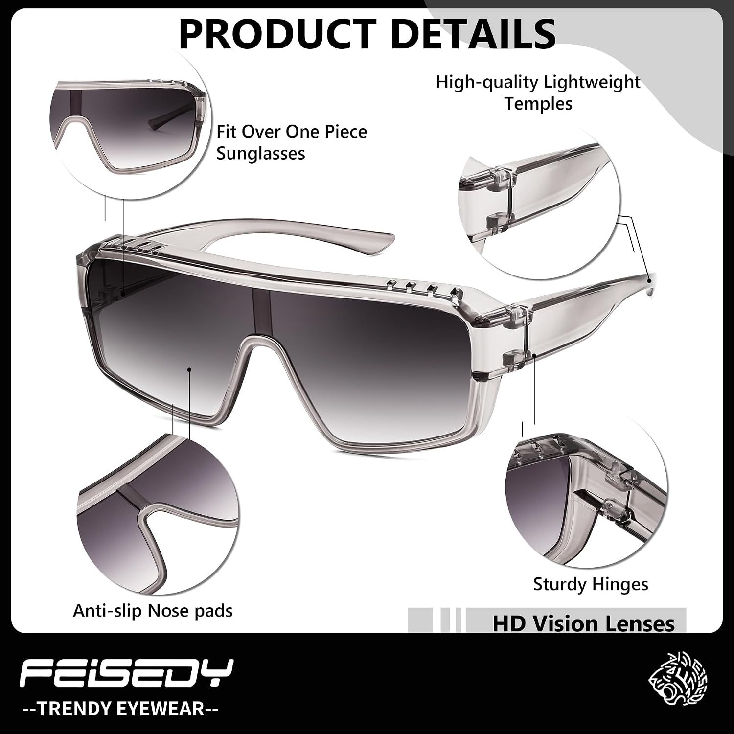 商品图片 15 | B0FWBV3SMZ | FEISEDY Oversized Square Fit Over Glasses Sunglasses for Men Women B0332