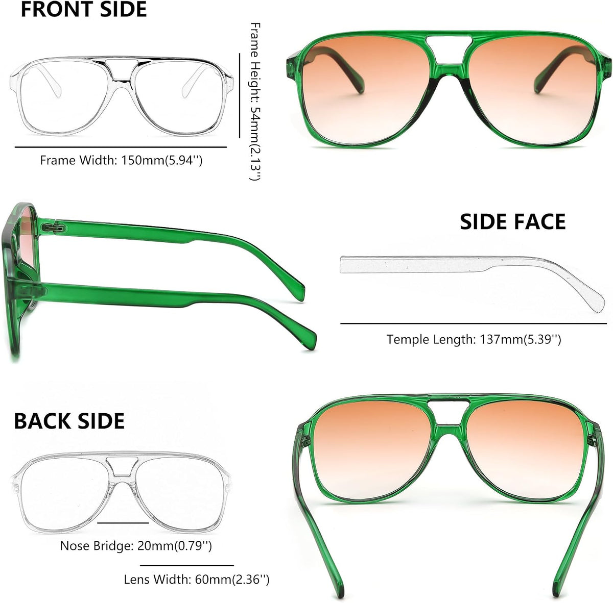 ÉÌƷͼƬ 37 | B0CB543WBD | FEISEDY Vintage Retro 70s Plastic Aviator Sunglasses Women Men Classic Large Squared Frame B2751