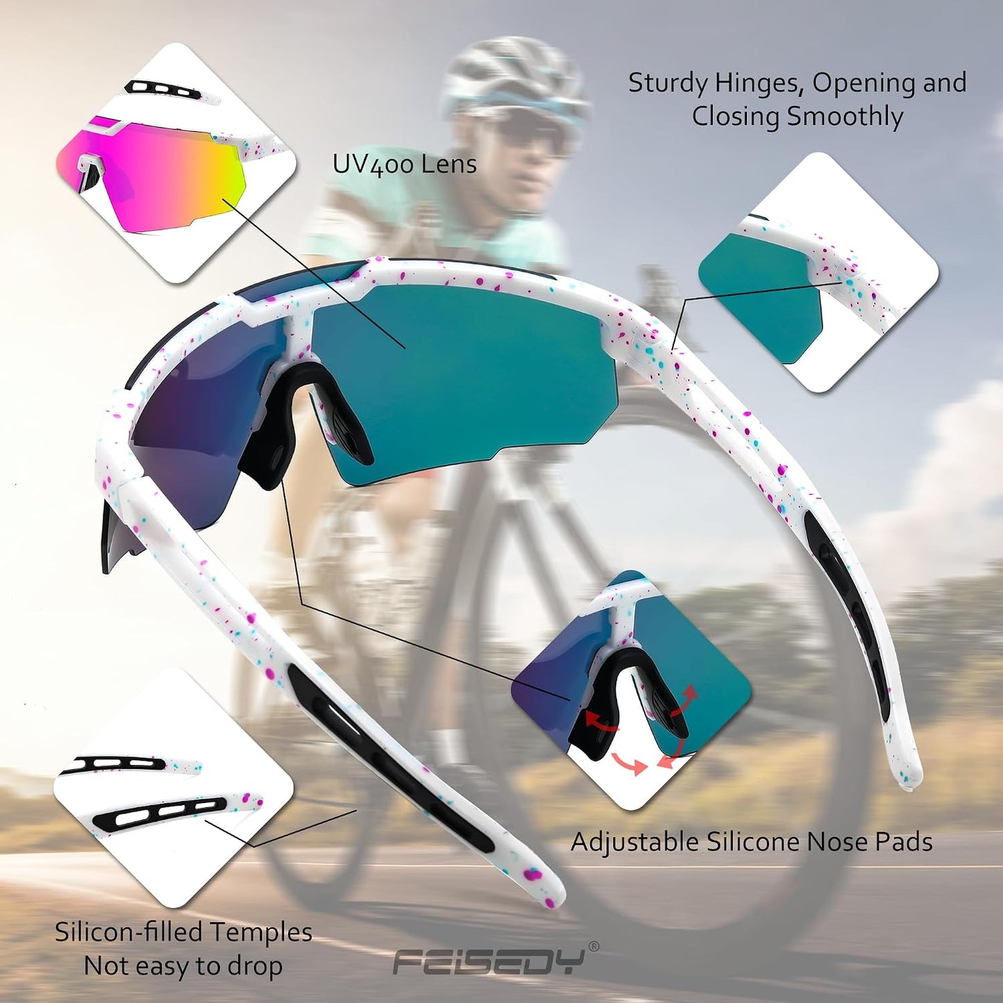 商品图片 3 | B0D2R93ZVQ | FEISEDY Cycling Sunglasses for Men Women, Sport Sunglasses for Baseball Softball Running Fishing Golf UV400 B0167