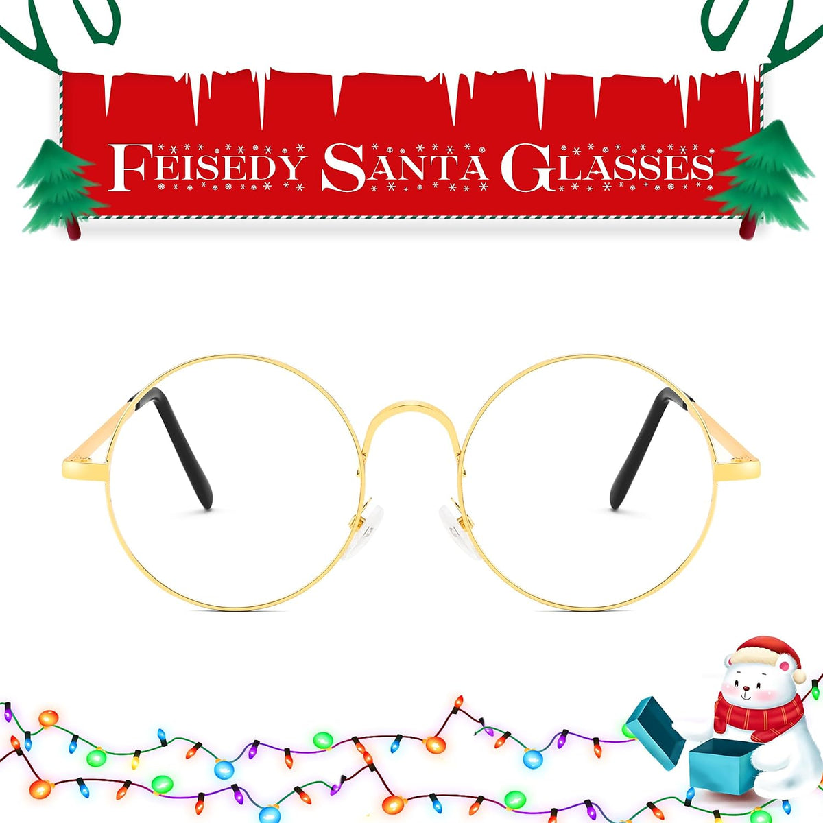 商品图片 10 | B0DSPCTJN4 | FEISEDY Metal Round Glasses for Men Women Retro Nerd Eyeglasses Classic Clear Lens Frame Costume Accessories B0275