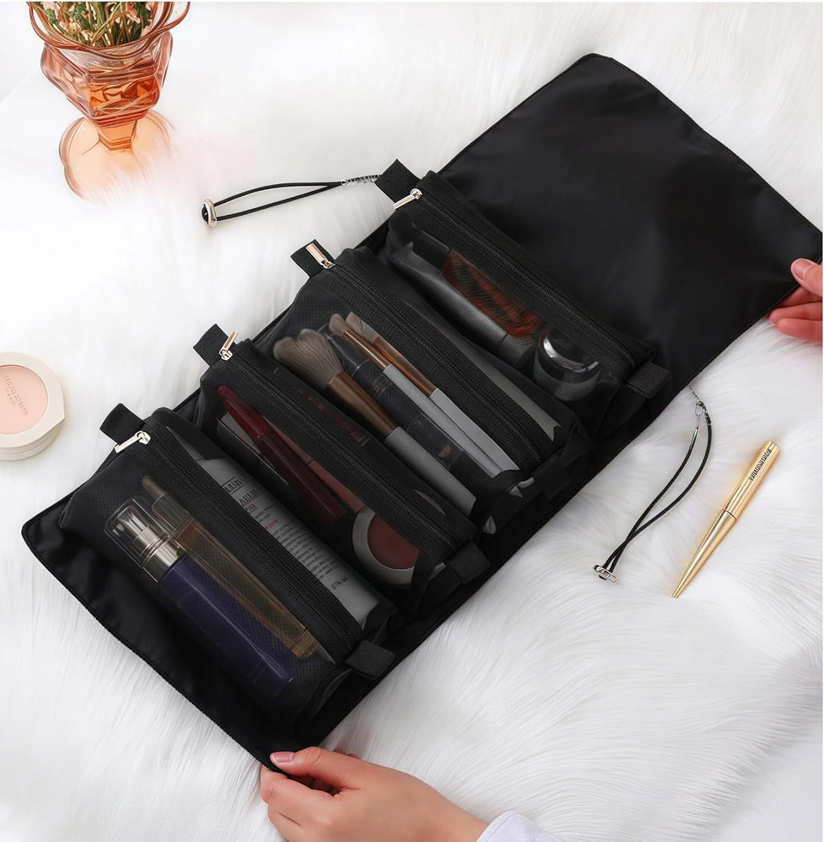 商品图片 3 | B0H2HMZ2PM | Roll Up Toiletry Bag for Travel, 4 in 1 Detachable Travel Wash Bag, Large Capacity Portable Cosmetic Organizer Makeup Bags