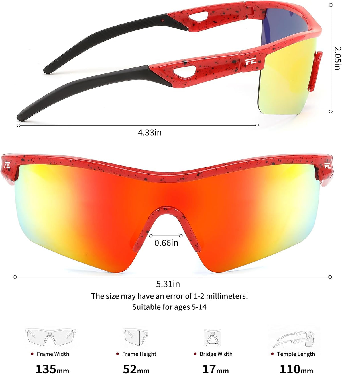ÉÌƷͼƬ 129 | B07JZ18KMZ | FEISEDY Kids Polarized Sports Sunglasses, TR90 UV400 Baseball Cycling