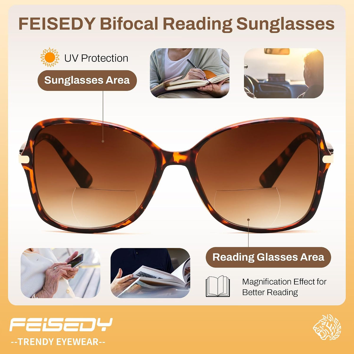 商品图片 27 | B0GT132JWH | FEISEDY Women Bifocal Sunglasses Reader UV400 Protection B0351 | Butterfly Sun Reader, Fashion Outdoor Reading Glasses