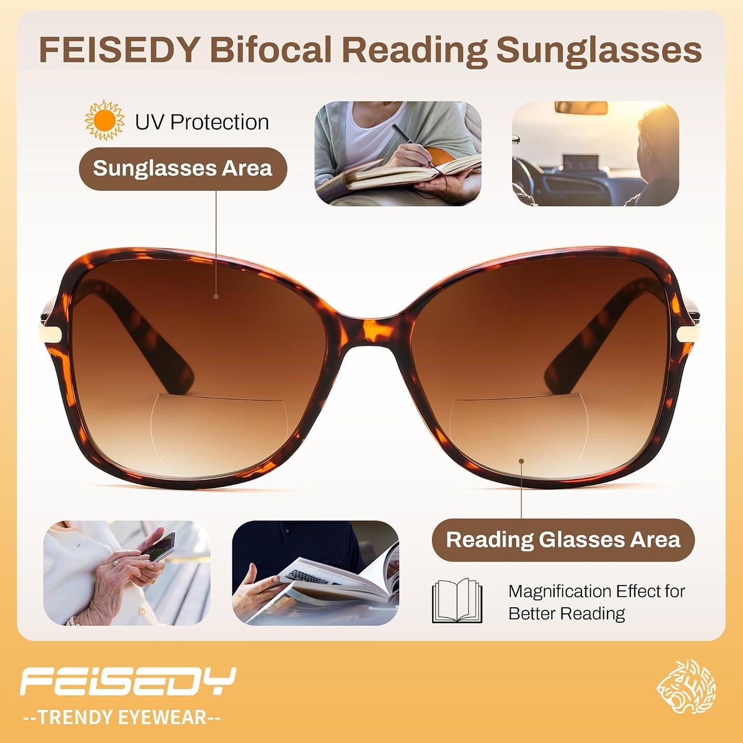 商品图片 27 | B0GT132JWH | FEISEDY Women Bifocal Sunglasses Reader UV400 Protection B0351 | Butterfly Sun Reader, Fashion Outdoor Reading Glasses