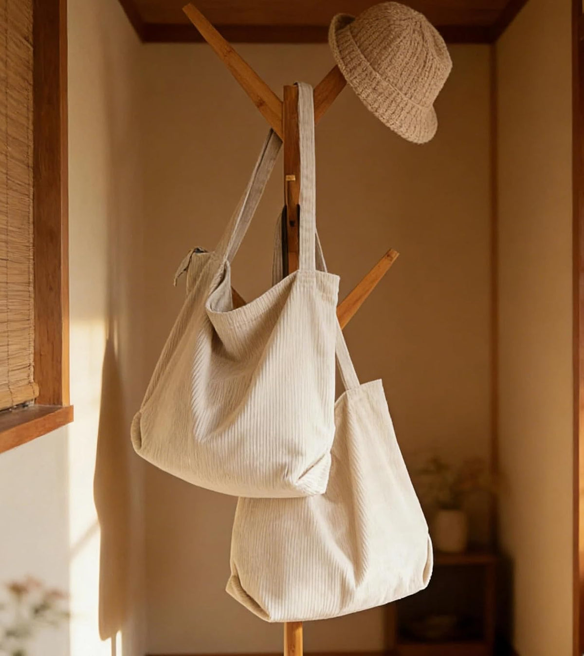 商品图片 3 | B0GSFVJ7W7 | Corduroy Tote Bag for Women, Shopping Tote Handbags with Zipper Casual Tote's Handbag Big Capacity Shoulder Bag with Pockets