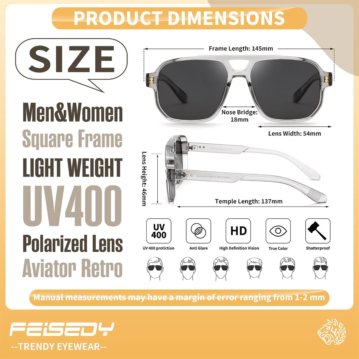 ÉÌƷͼƬ 18 | B0H79Y4V6B | FEISEDY Retro Aviator Square Polarized Sunglasses Women Men Trendy B0444