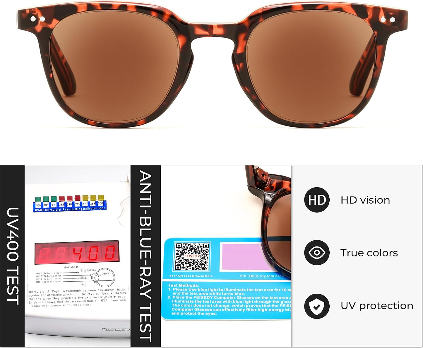 商品图片 18 | B0CSNK73XH | FEISEDY Round Reading Sunglasses for Men and Women Stylish Blue Light Blocking Readers B0113
