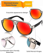 ÉÌƷͼƬ 26 | B0CT8R8S1H | FEISEDY Steampunk with Side Shields Aviator Sunglasses for Men Women 80s Retro Flat Top Oversized Polarized Shades B0096