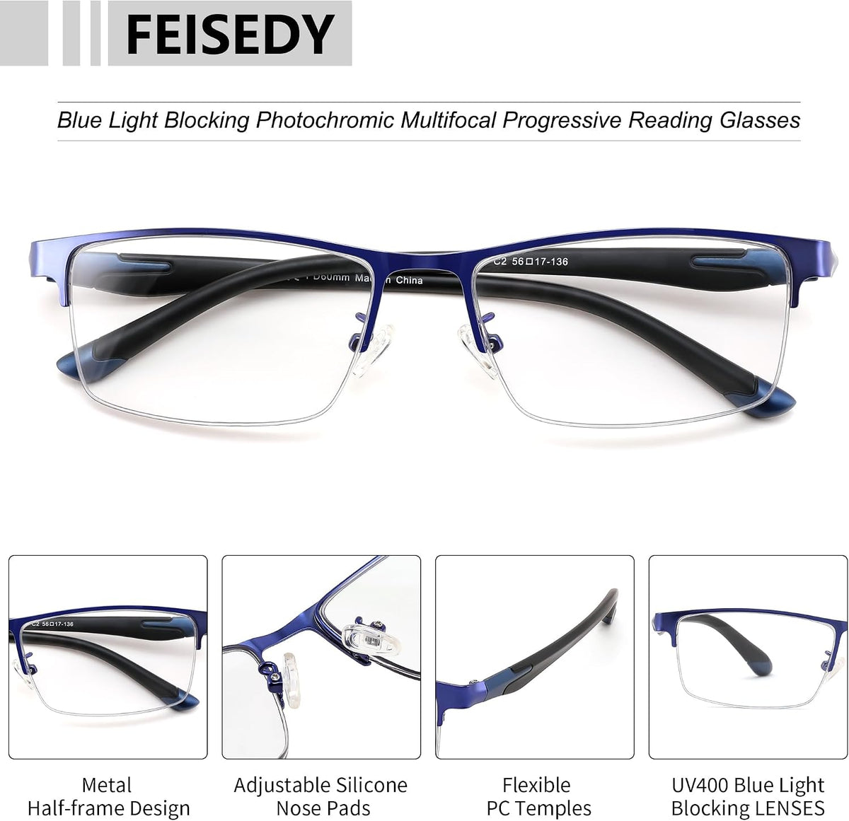 ÉÌƷͼƬ 12 | B0GKND8PKN | FEISEDY Photochromic Multifocal Progressive Reading Glasses B1388