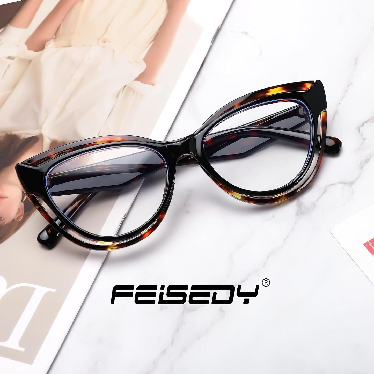 商品图片 25 | B0D56HXLGF | FEISEDY Blue Light Blocking Glasses Women Vintage Cat Eye Frame Anti Fatigue B0169