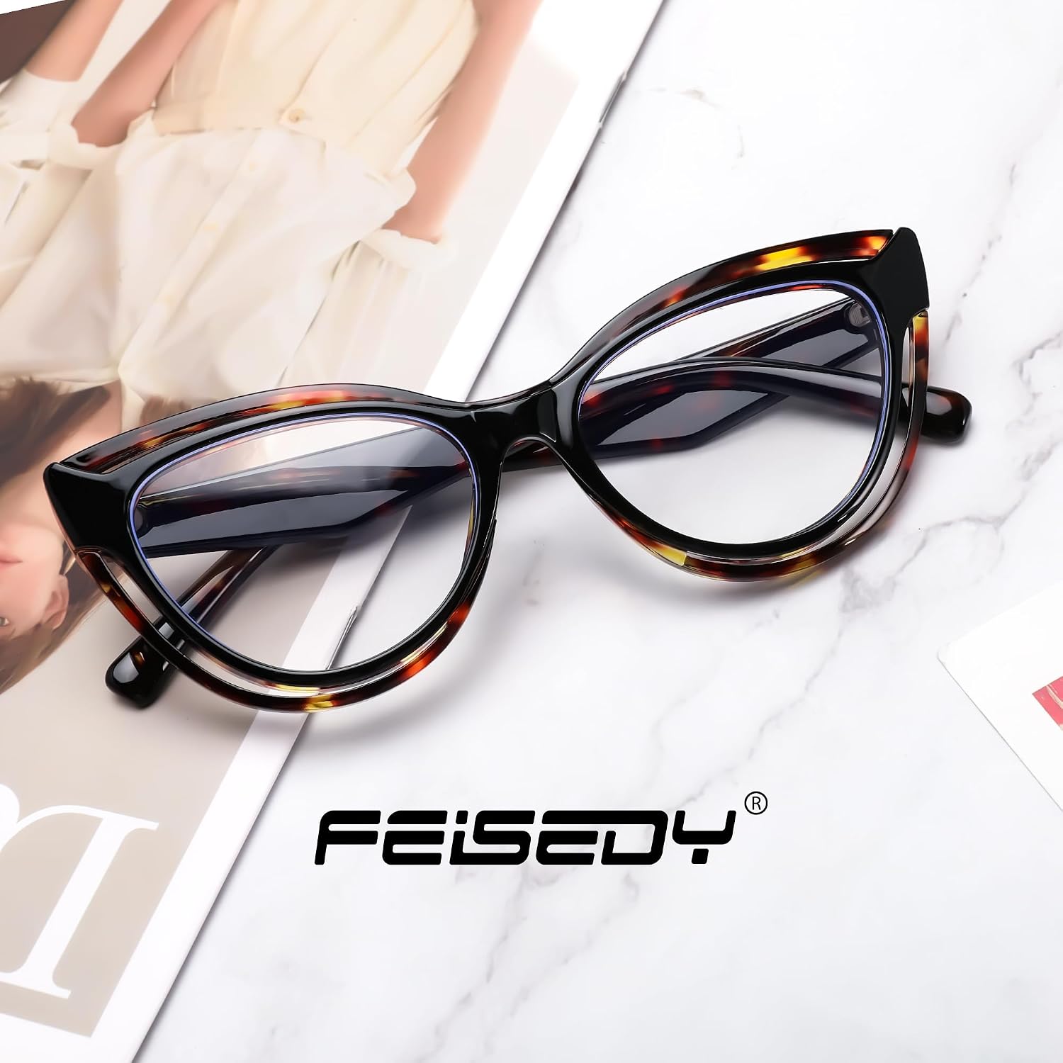 商品图片 25 | B0D56HXLGF | FEISEDY Blue Light Blocking Glasses Women Vintage Cat Eye Frame Anti Fatigue B0169