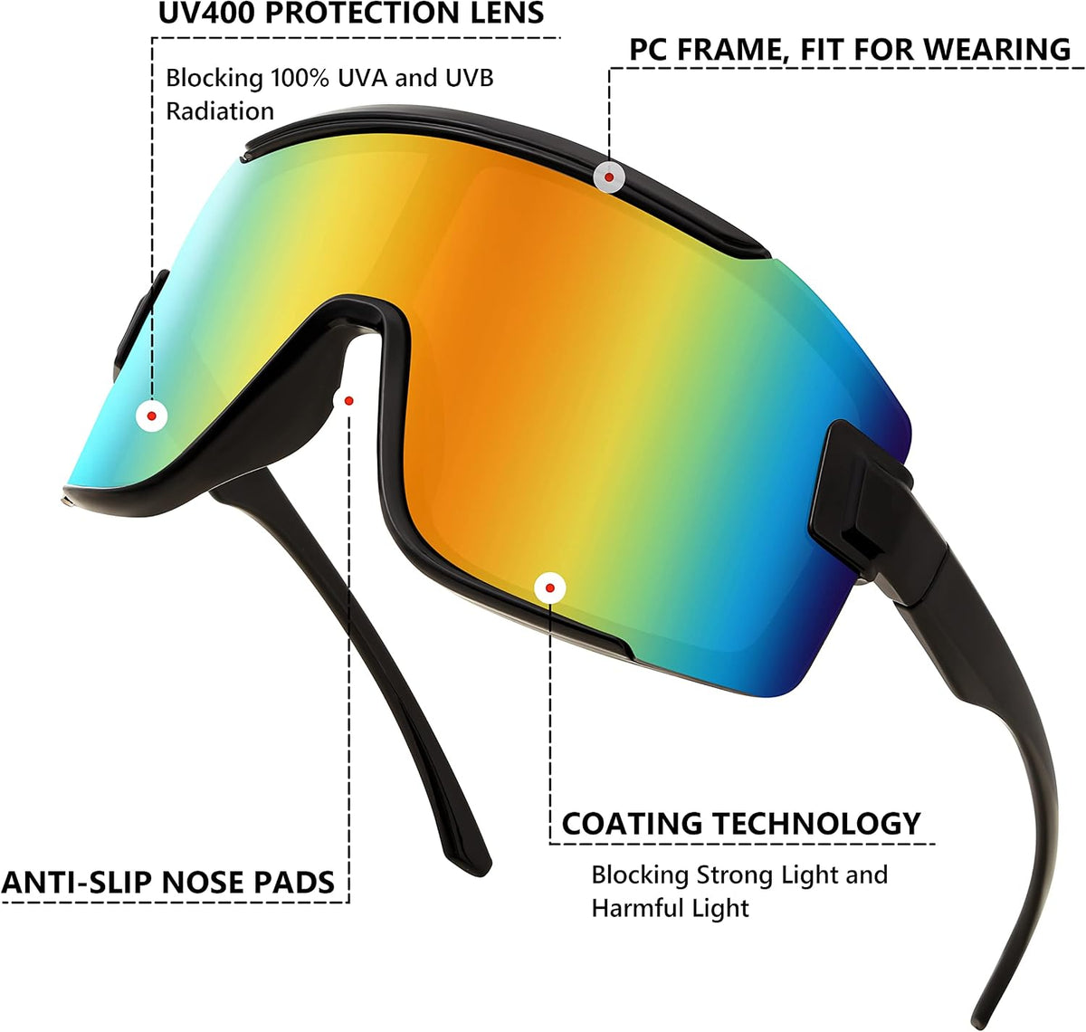 ÉÌƷͼƬ 21 | B0B45K1FS2 | FEISEDY Cycling Glasses Men Women Sport Sunglasses 80s ski Goggles Driving Fishing Biking Sunglasses UV Protection B2944
