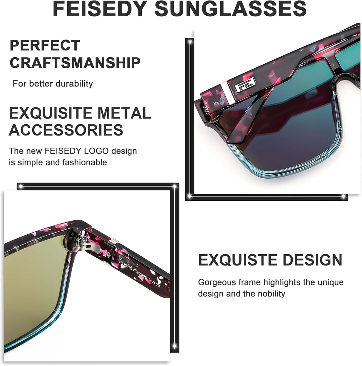 ÉÌƷͼƬ 138 | B0B2836HD6 | FEISEDY Sunglasses for Women Men, Fashion Mirrored Single Lens Shades