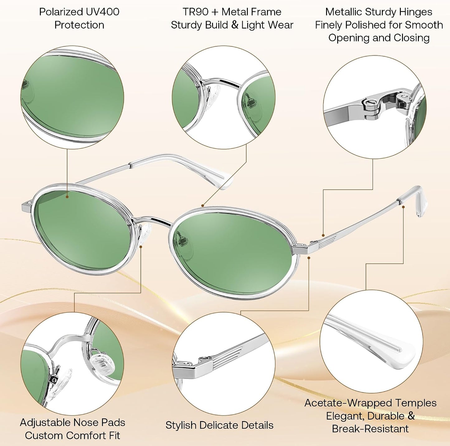 商品图片 11 | B0GX9GL5XF | FEISEDY Polarized Oval Metal Sunglasses for Women Men Classic Retro B0439