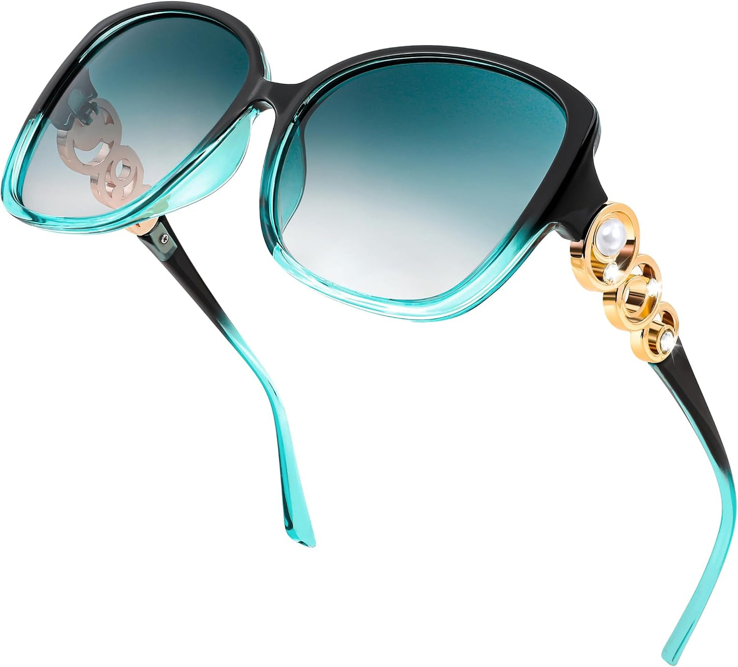 Quiet Green / 61 Millimeters | B0BJ6YGGVW | FEISEDY Women's Fashion Sunglasses, Oversized Square Frame with Pearl Sparkling, Polarized UV Protection B2821