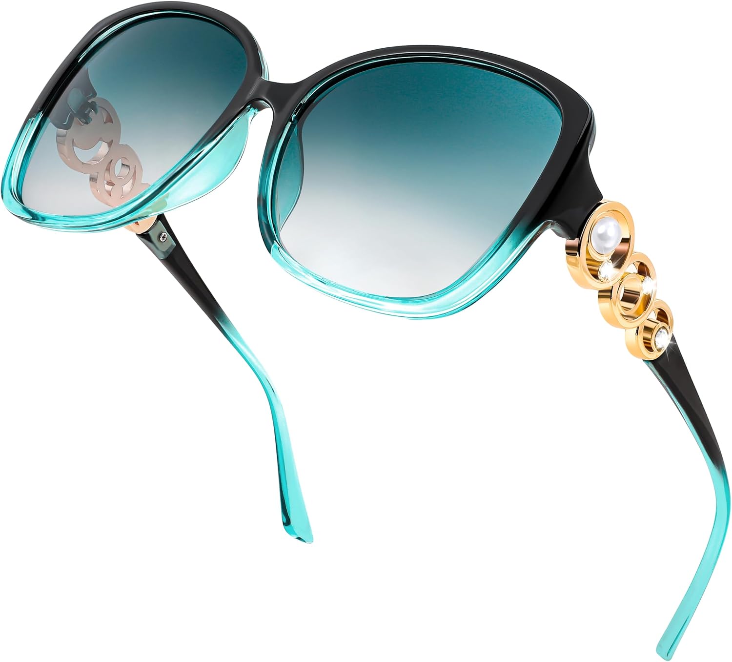 Quiet Green / 61 Millimeters | B0BJ6YGGVW | FEISEDY Women's Fashion Sunglasses, Oversized Square Frame with Pearl Sparkling, Polarized UV Protection B2821