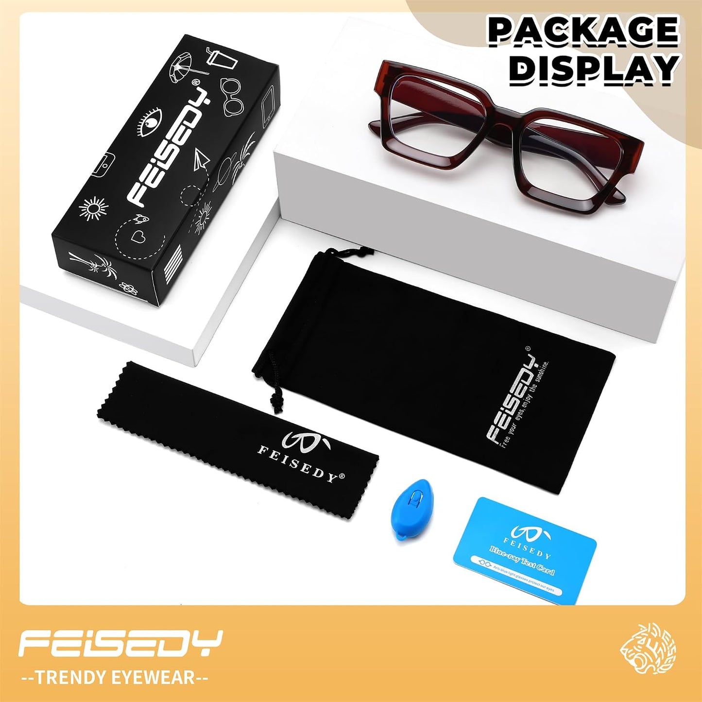商品图片 13 | B0DXDYMMPM | FEISEDY Retro Blue Light Blocking Glasses for Women Men 90s Classic Rectangle Frame Thick Chic Computer Eyeglasses B2383R