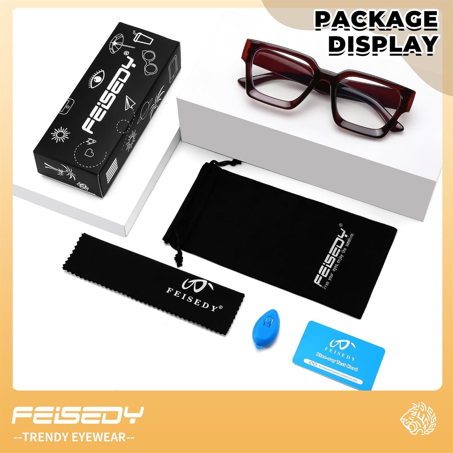 商品图片 13 | B0DXDYMMPM | FEISEDY Retro Blue Light Blocking Glasses for Women Men 90s Classic Rectangle Frame Thick Chic Computer Eyeglasses B2383R
