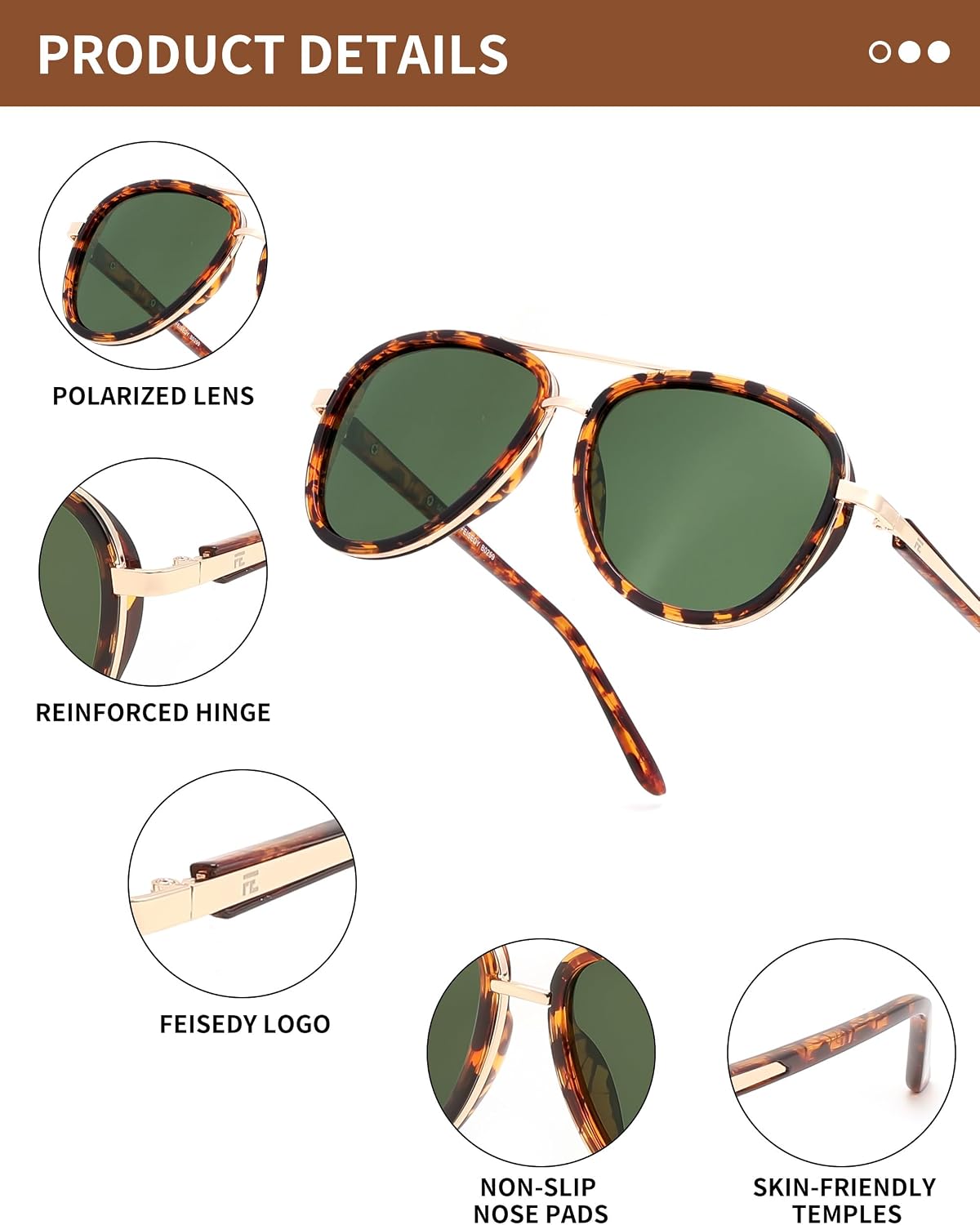 商品图片 24 | B0FPQ6L6K1 | FEISEDY Retro Polarized Aviator Sunglasses for Women Men B0259