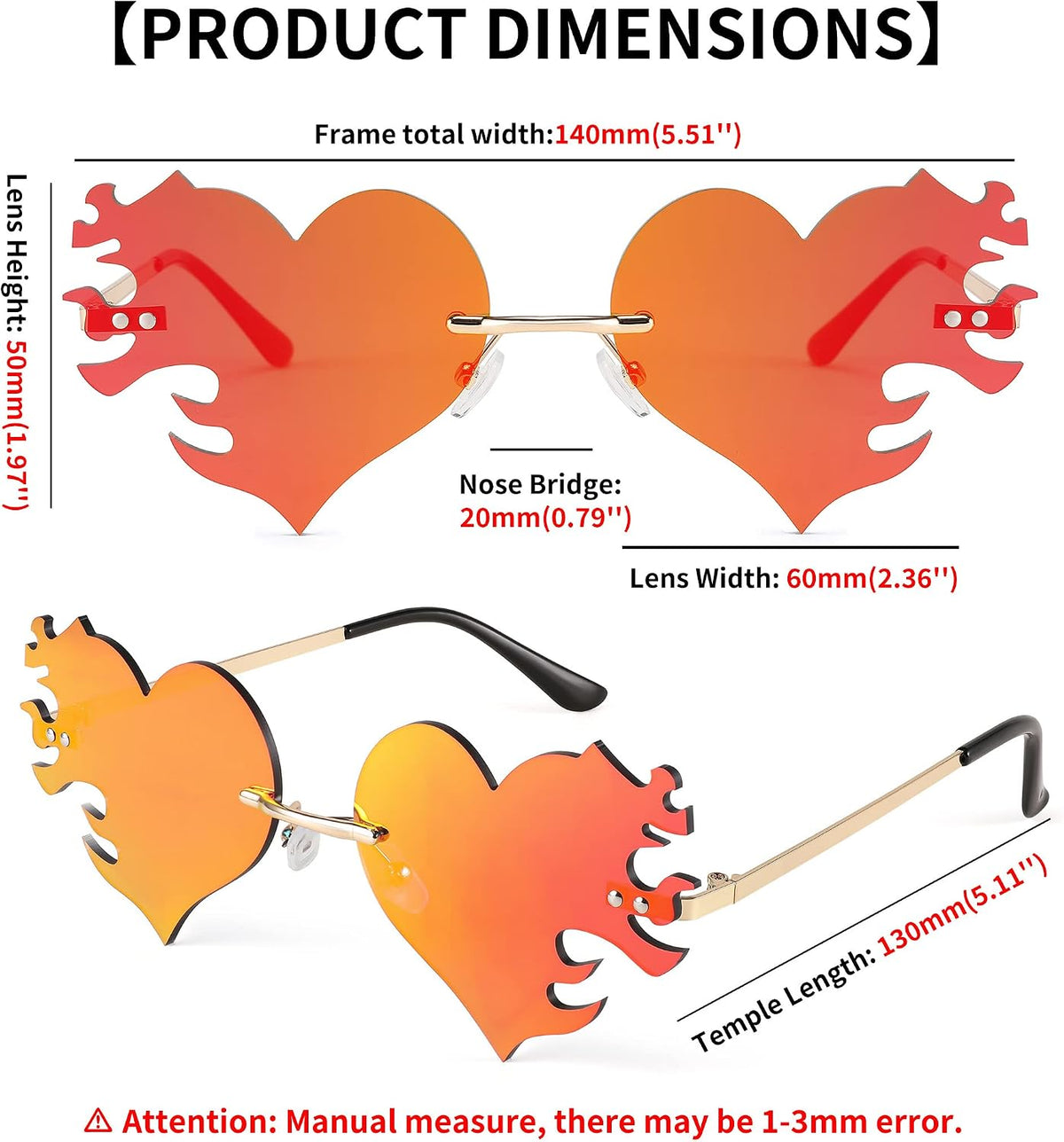 ÉÌƷͼƬ 22 | B0D9428ZX6 | FEISEDY Melting Flame Heart Sunglasses For Women Men Trendy Rimless Fire Shaped Party Glasses B2366