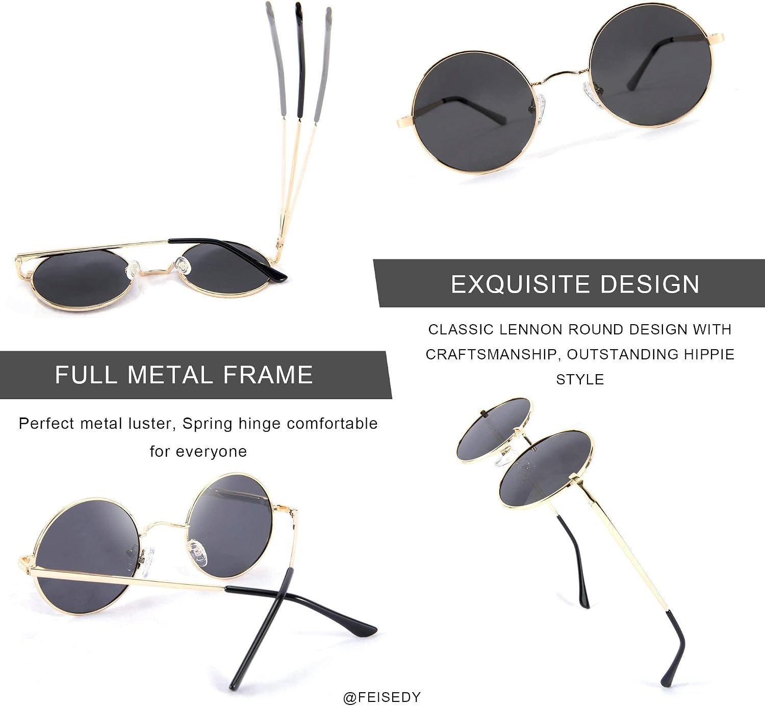 商品图片 8 | B08HRQJKLS | FEISEDY Steampunk Sunglasses Retro Round Polarized Women Men Metal Glasses B2528