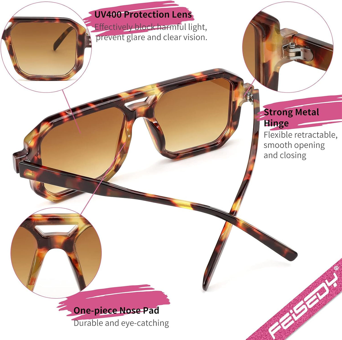 ÉÌƷͼƬ 32 | B0B9BNZRMZ | FEISEDY Retro Aviator Square Sunglasses for Women Men UV400 B2939
