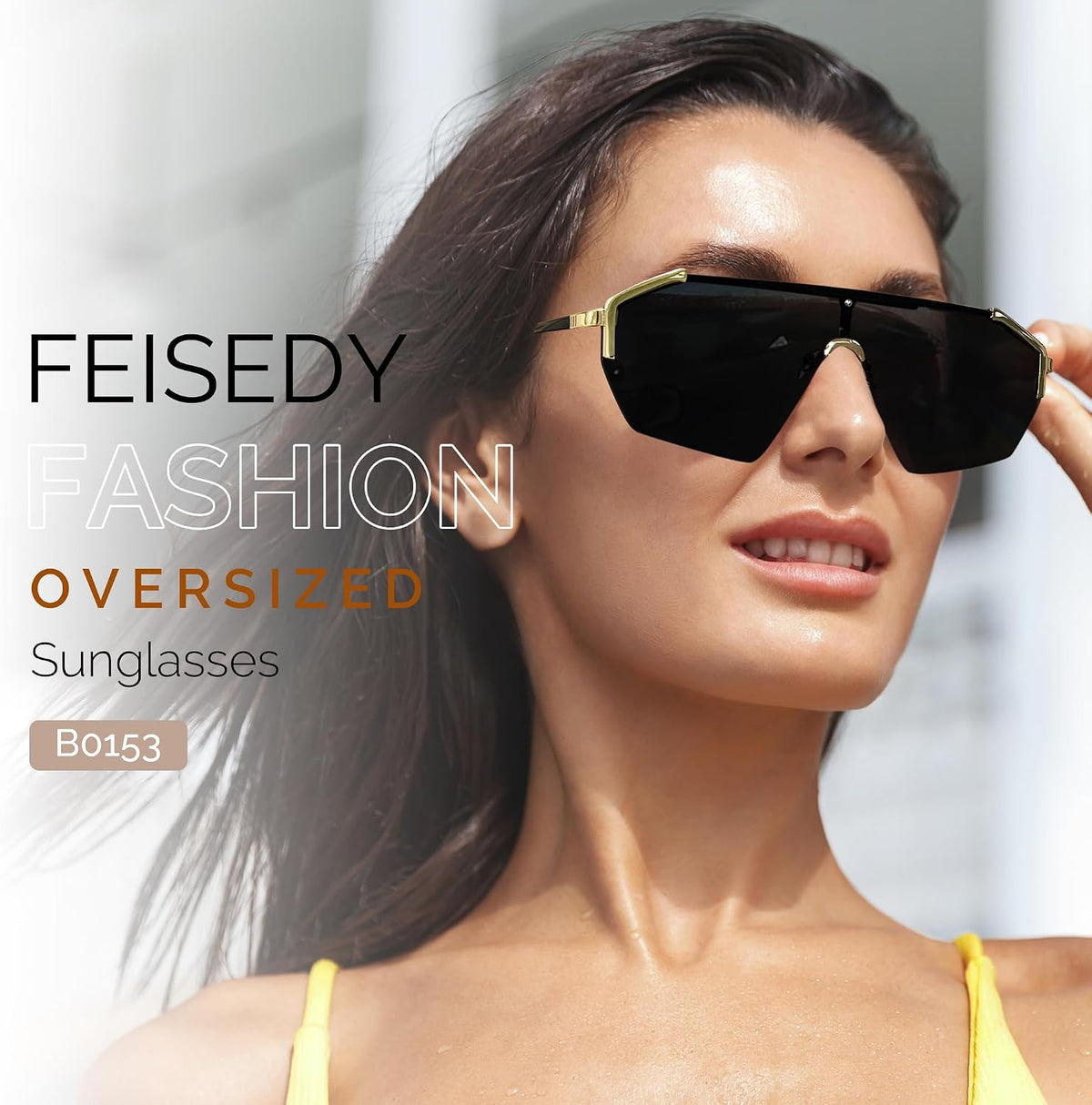 ÉÌƷͼƬ 4 | B0D6G3P982 | FEISEDY Fashion Flat One Piece Oversized Sunglasses Rimless Irregular Stylish Retro Design Shade Women Men B0153