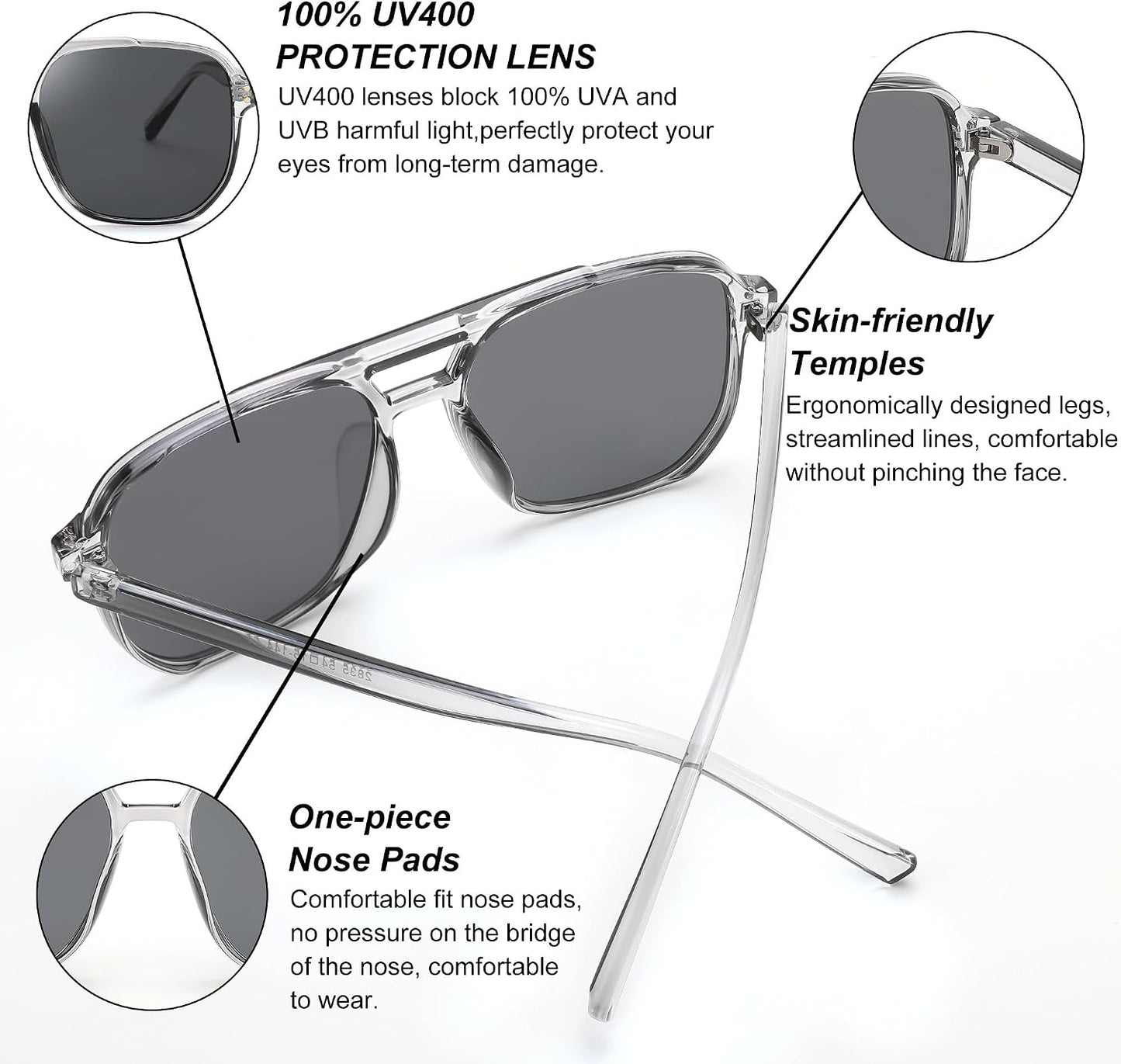 商品图片 31 | B09J8999GR | FEISEDY Retro Square Aviator Sunglasses Women Men 70s Vintage Trendy Plastic Frame Sun Glasses B2835