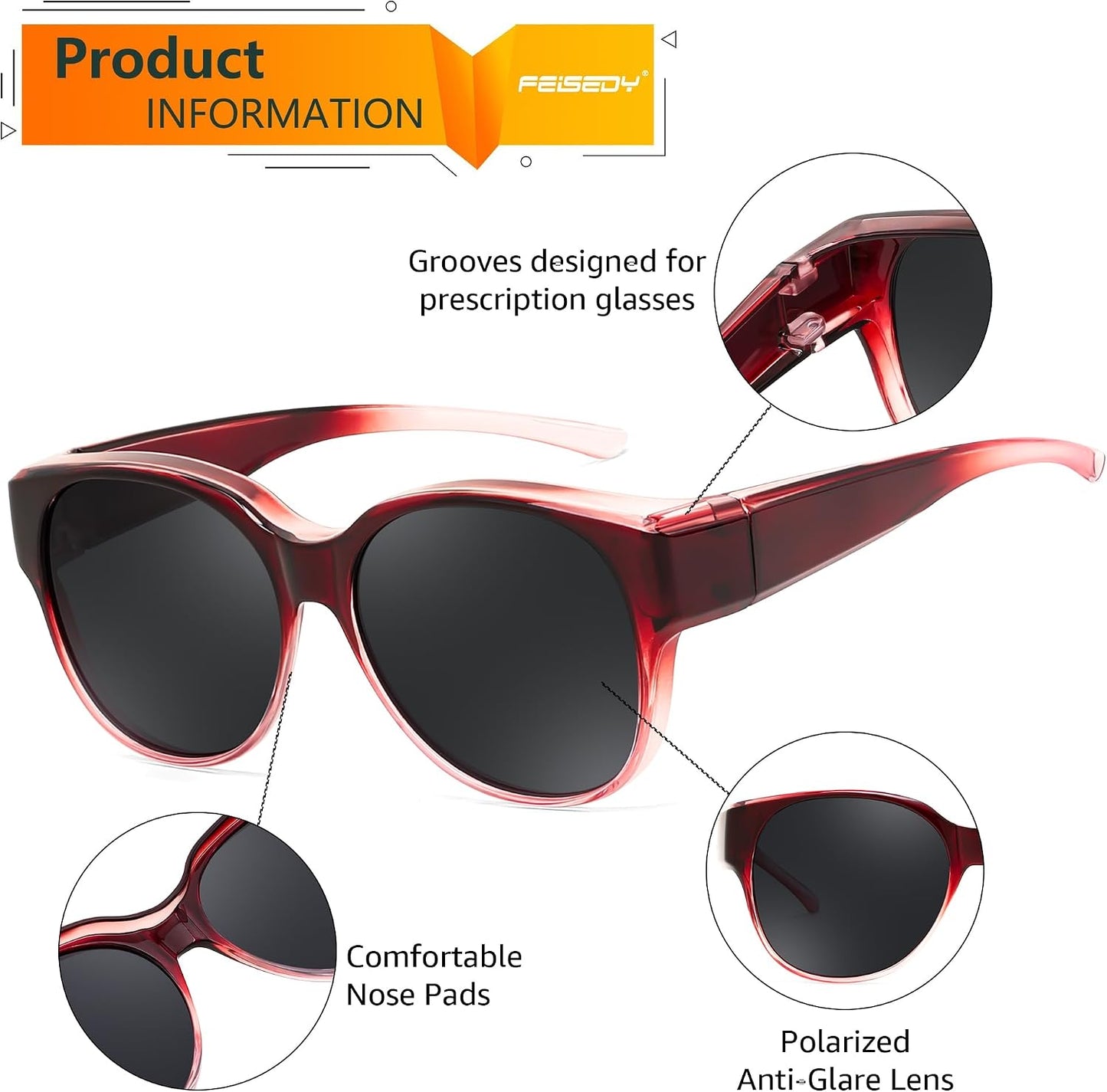 商品图片 30 | B0FRRT5Z37 | FEISEDY Fit Over Glasses Polarized Sunglasses, UV400 Protection for Driving & Outdoor Activities B0328