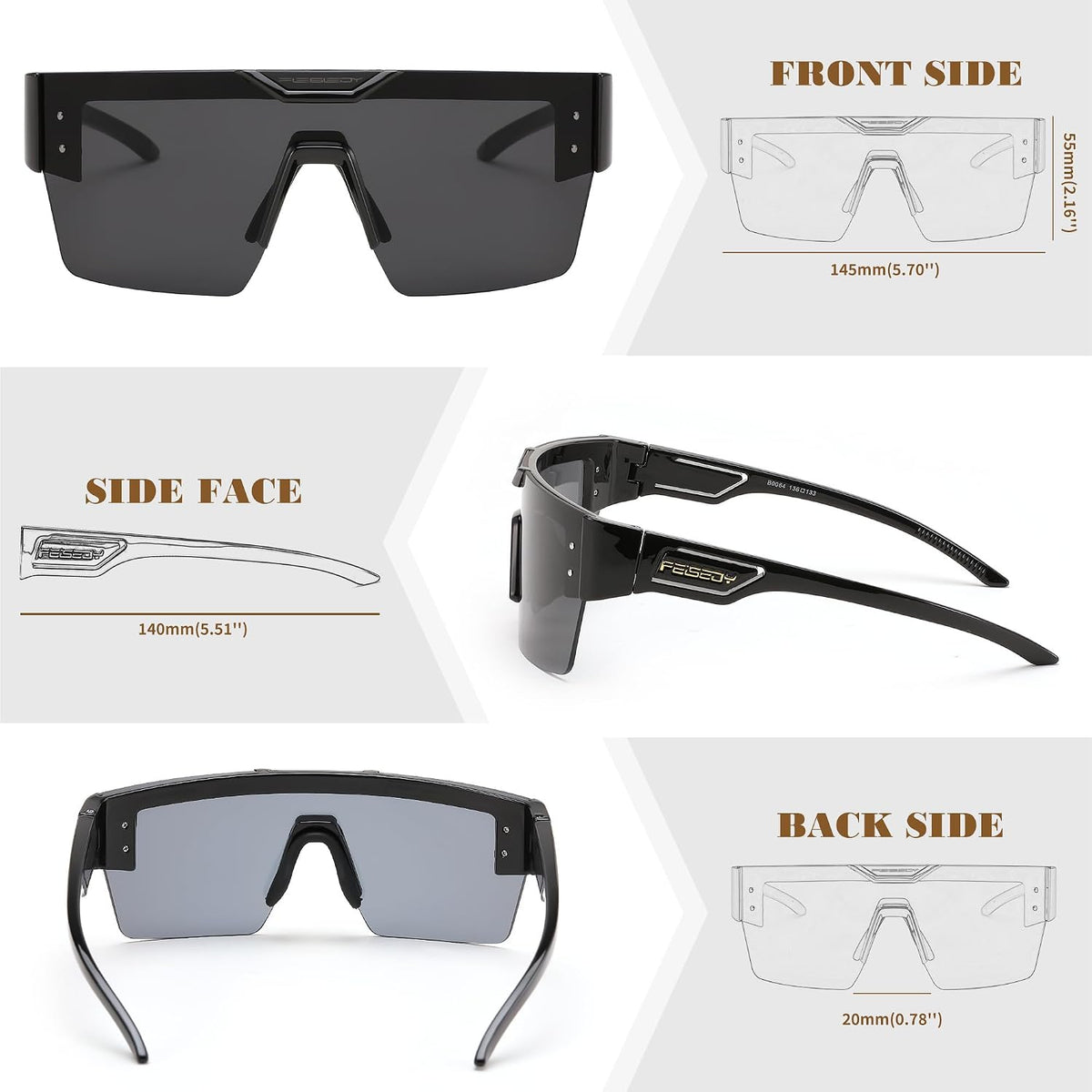 ÉÌƷͼƬ 22 | B0D4Y6RY37 | FEISEDY Sunglasses Men Women, Big Oversized Square Frame,UV400 Mirrored Sun Glasses, Cycling Driving Fishing Hiking B0064